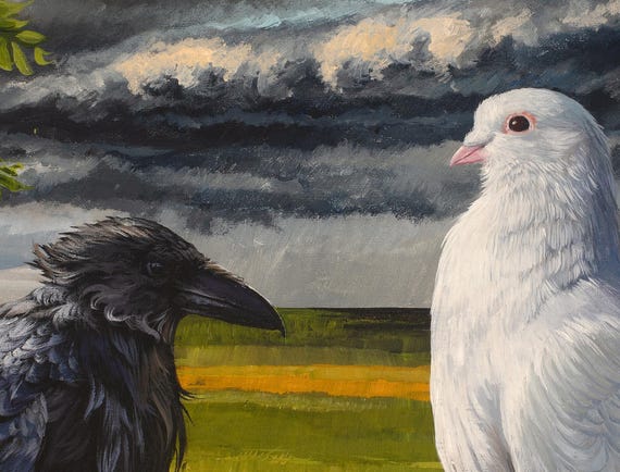 鳩とカラスのアートプリント：A2判ジクレー版限定版 - Etsy 日本