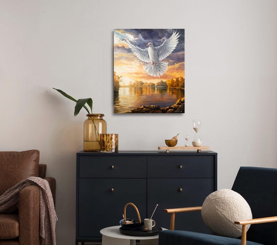 Hand Painted Original Art - Dove Over Water- Peaceful Painting - Etsy