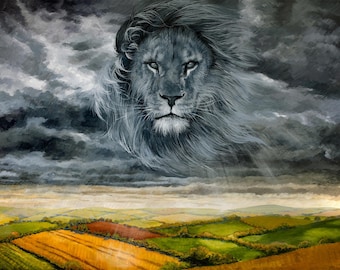 Lion of Judah Fine Art Print, Christian painting Lion in the Sky