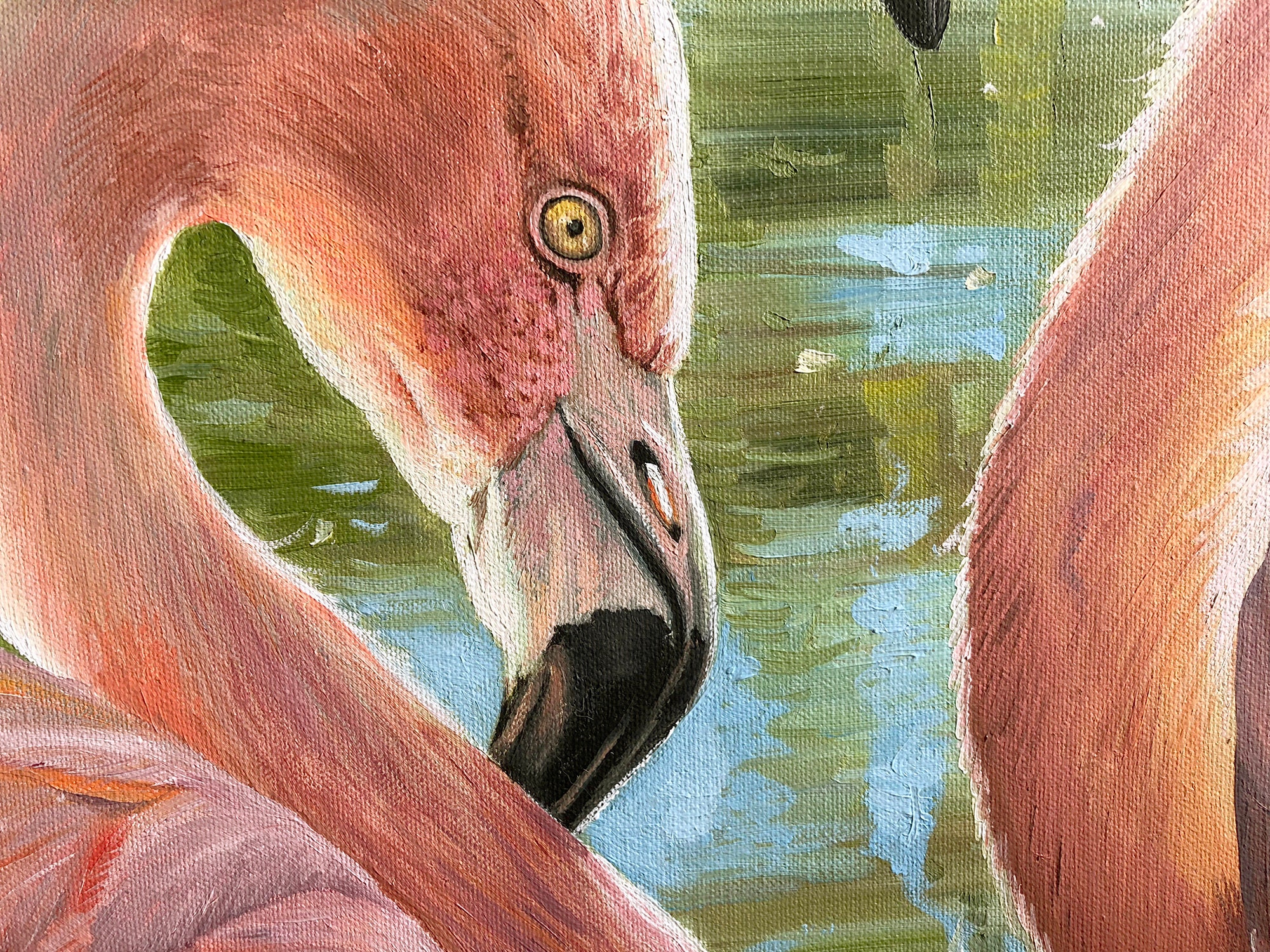 油絵 オリジナル手描きアート - 恋するフラミンゴ - Etsy 日本