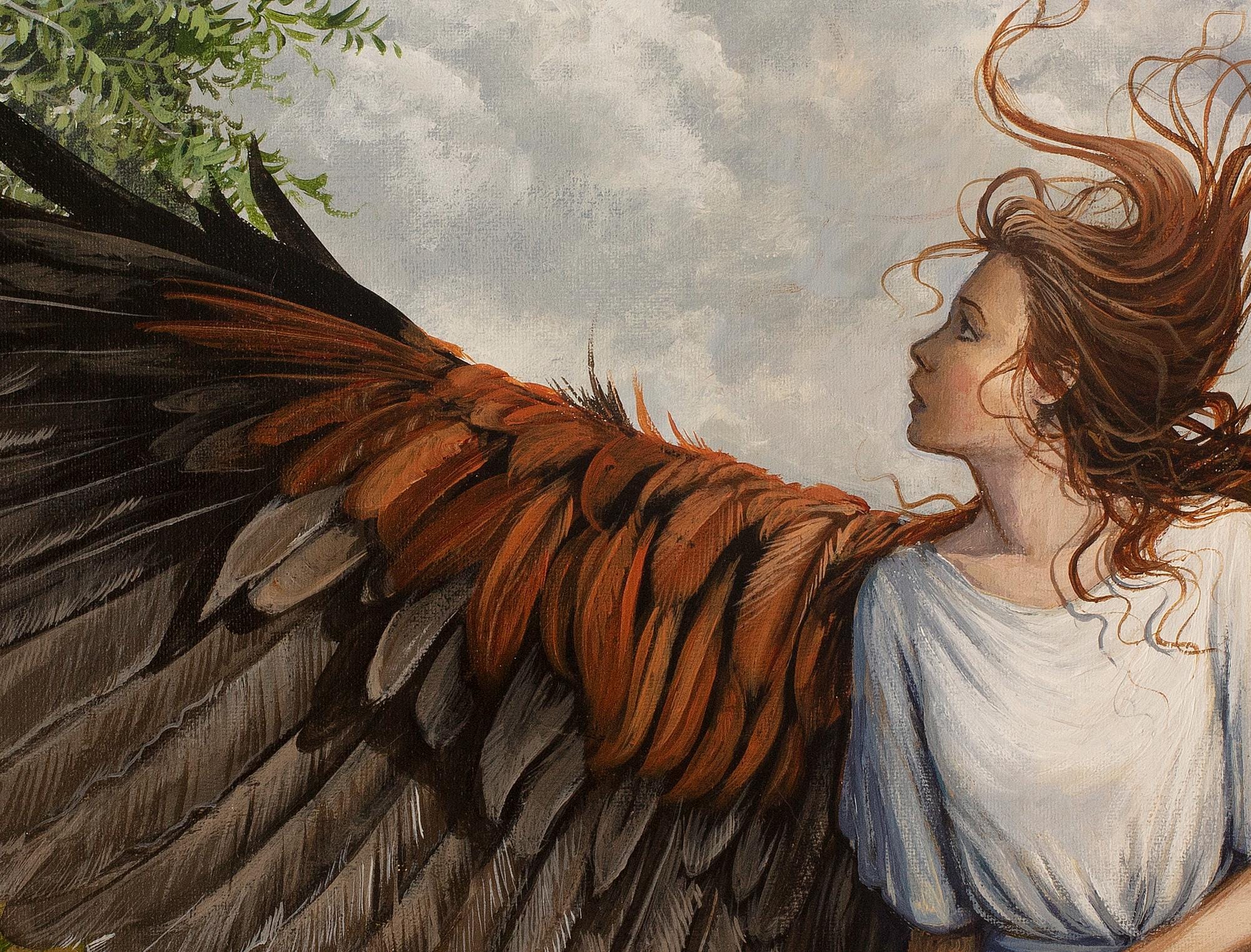 鷲の翼を持つ女性 - ジクレー版画 - キリスト教美術 11インチ x 16