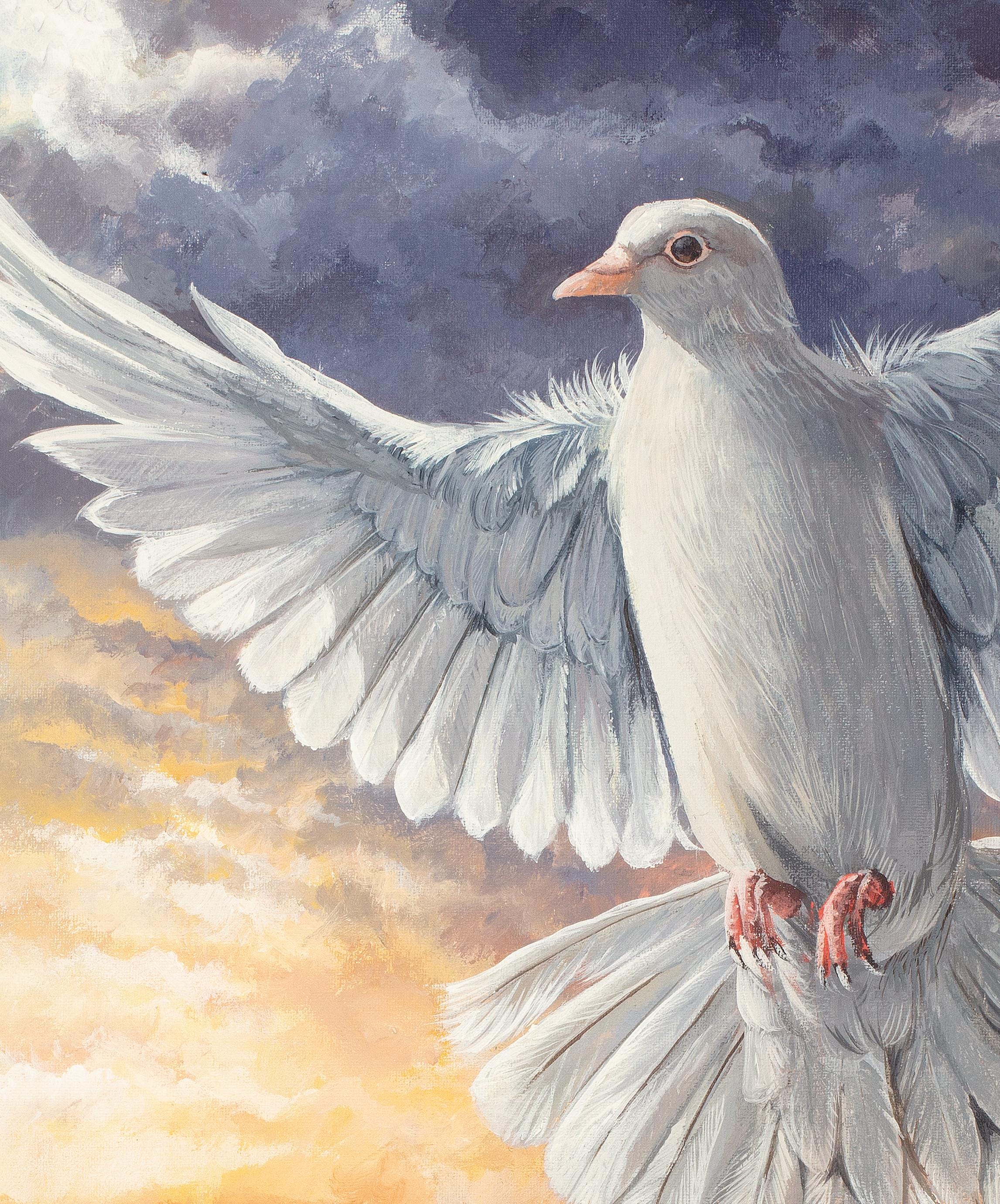手描きのオリジナルアート - 水上の鳩 - 平和な絵画 - Etsy 日本