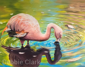 Giclee Wall Art Print - Flamingo in the Water - Wildlife Art - 11" x 14"