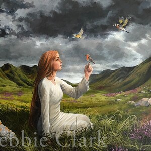 Giclee Wall Art Print - Ask the Birds - Scottish lanscape and Female Figure Art Print - high Quality Art Print