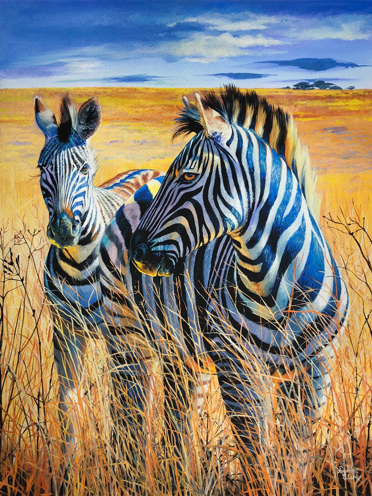 絵画 Zebrappy A3 ART PRINT - Animal Giclee Print of Zebras in the Grass