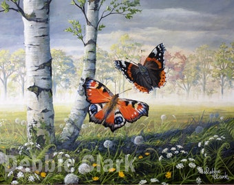 A3 Giclee Wall Art Print - Title: Dancing Butterflies - Acrylic Painting - Wildlife Art - High Quality Print