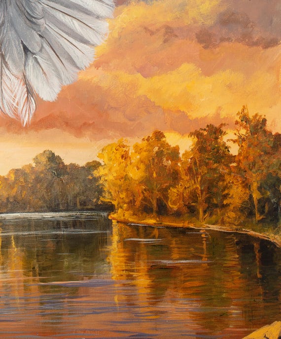 Dove、Lake Afternoon、希少画集画、新品額付 Hand Painted Original Art - Dove Over Water- Peaceful Painting - Etsy