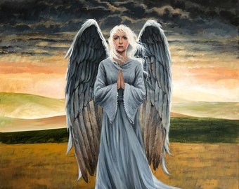 Giclee Wall Art Print - The Harvest Angel - Painting of an Angel in a Field