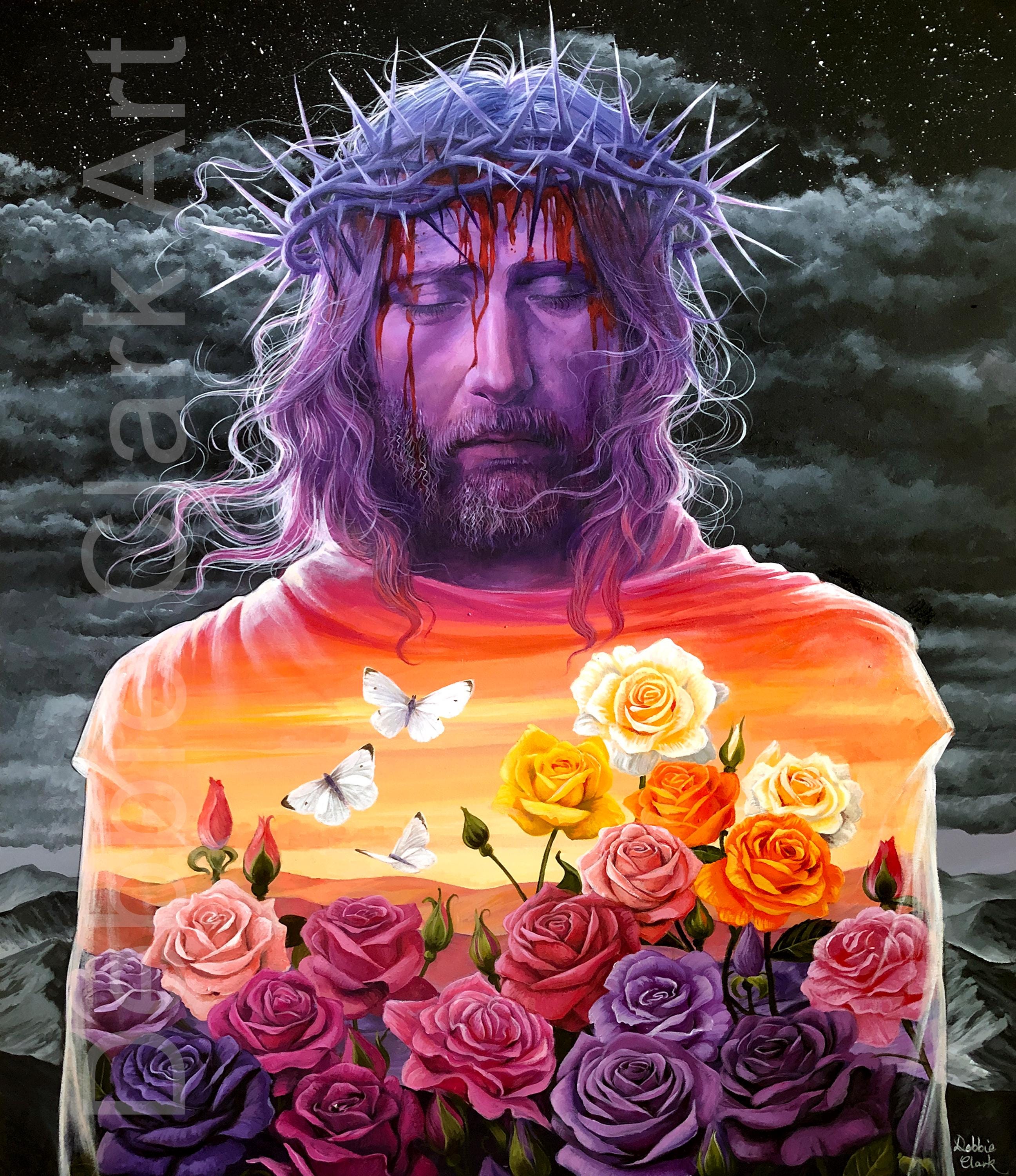 Jesus With Roses Jesus Christ Art Print - Roses, Butterflies, Limited Edition A2 - Etsy