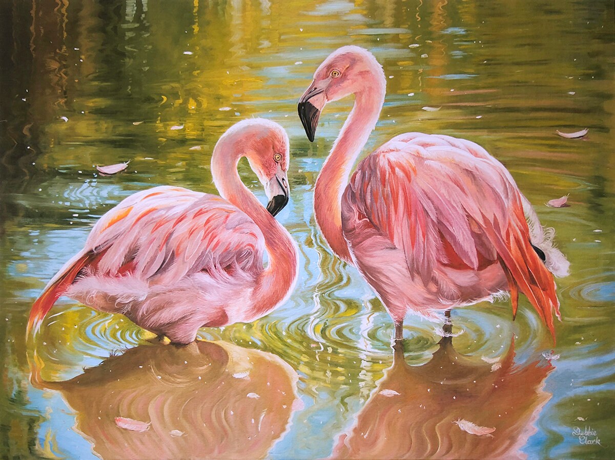 Art Print Flamingos in Love Oil Painting Etsy