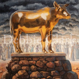Dipinto originale - Il vitello d&#39;oro - Arte biblica su tela