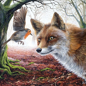 Fox and the Robin Art Print - Wildlife Art - Limited Edition Giclee Print