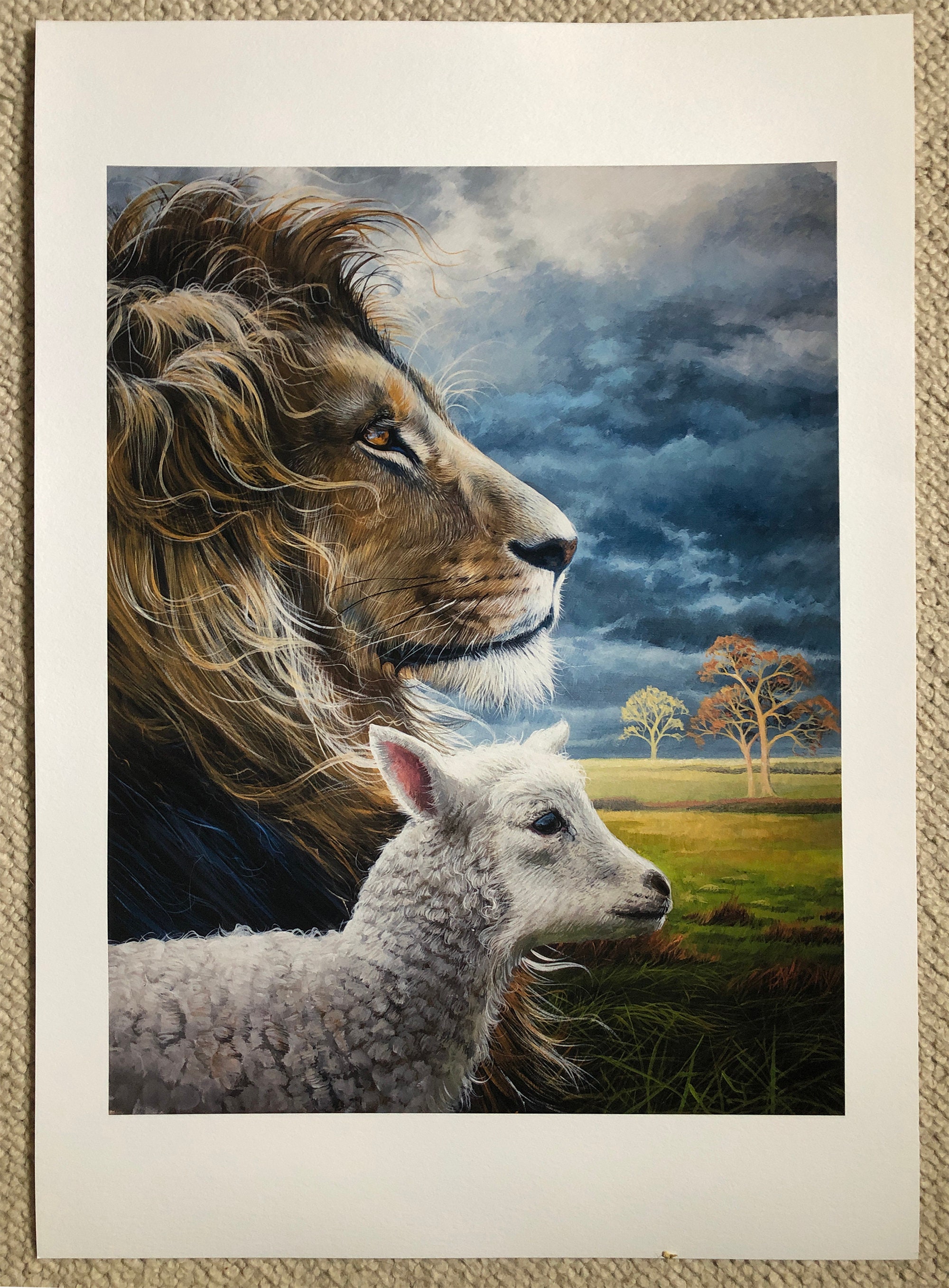 Quadro Su Tela Leone Di Giuda Con Gesù, Agnello E Leone - Arte Cristiana Motivazionale 40x60 Cm, Decorazione Da Parete Per Casa E Chiesa