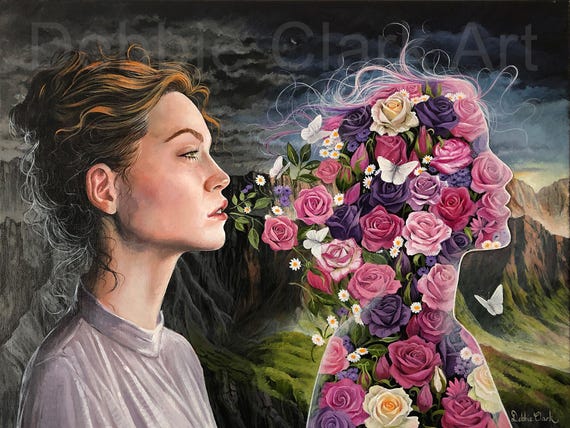 Breathing Life: Hand Painted Original Art, Woman With Roses
