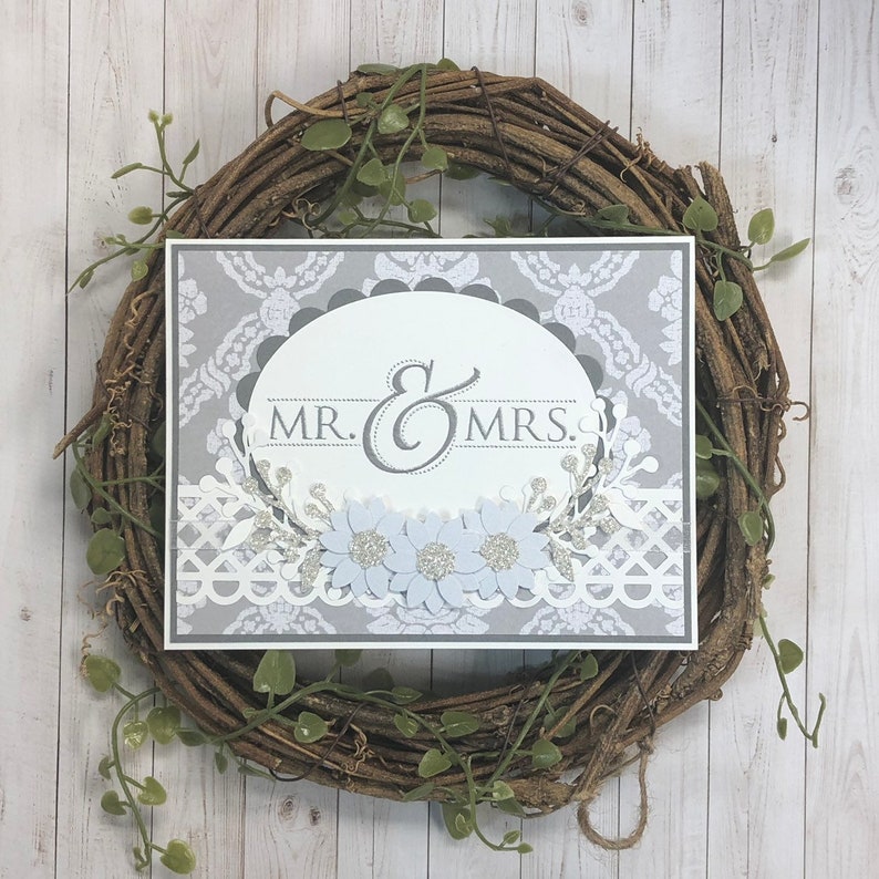 Handmade Wedding Card with Silver Glitter Accents