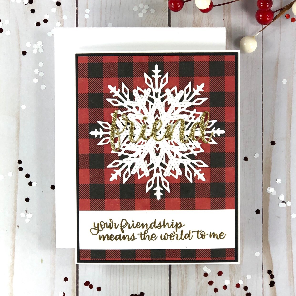 Plaid Christmas Card for Friend Plaid and Snowflake Christmas Etsy Christmas Card Etsy