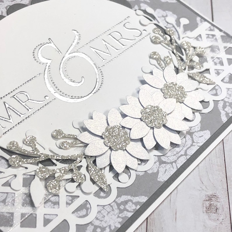 Handmade Wedding Card with Silver Glitter Accents