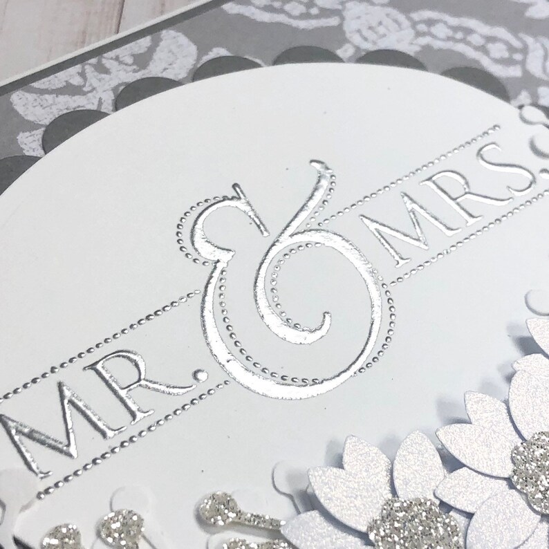 Handmade Wedding Card with Silver Glitter Accents