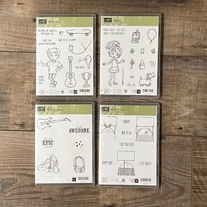 Stampin&#39; Up STAMP SETS | retired, used, skating by, hey girl, epic celebrations, cheerful critters, handmade cards and tags