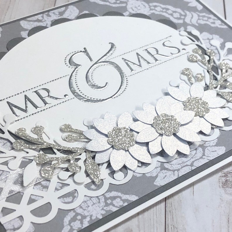 Handmade Wedding Card with Silver Glitter Accents