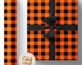 Orange and Black Wrapping Paper Rolls (Eco Friendly Spooky Plaid Halloween Gifts Holiday Recycled Sheets Gift Wraps) (Matte, Satin)
