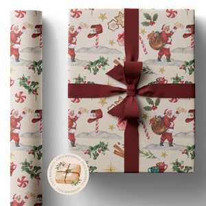 Vintage Beige Santa Mail Christmas Gift Wrapping Paper Rolls (Red Green) (Holiday Eco Recycled Sheets Gift Wraps)