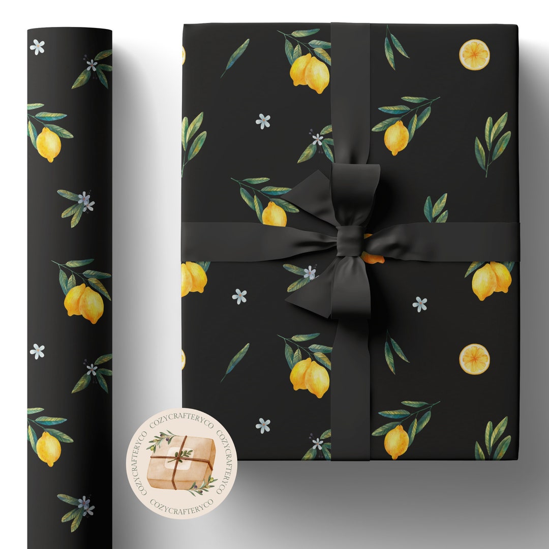 Lemons Black Gift Wrapping Paper Rolls Holiday Christmas Etsy