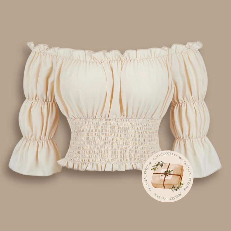 Medieval Ren Faire Cropped Blouse Short Sleeve, Woman's Victorian Costume, Renaissance Faire