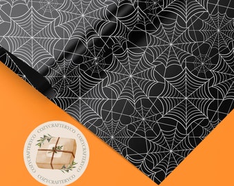 Spider Web Halloween Black Wrapping Paper Rolls (Eco Spooky Halloween Gifts Holiday Recycled Sheets Gift Wraps) (Matte, Satin)