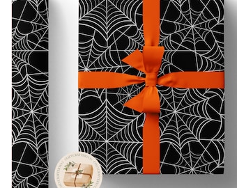 Spider Web Halloween Black Wrapping Paper Rolls (Eco Spooky Halloween Gifts Holiday Recycled Sheets Gift Wraps) (Matte, Satin)