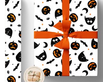 Spooky Halloween Black Wrapping Paper Rolls (Eco Black Cat Pumpkin Halloween Gifts Holiday Recycled Sheets Gift Wraps) (Matte, Satin)