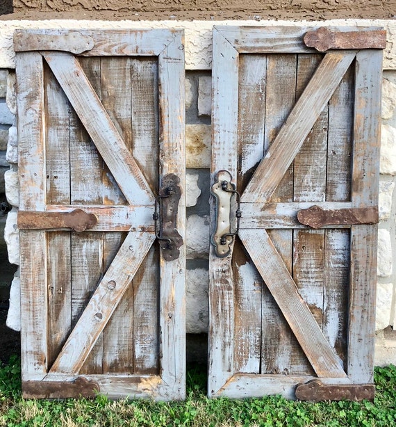 pair gray barn doors rustic wall decor farmhouse doors etsy