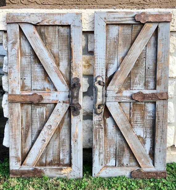 pair gray barn doors rustic wall decor farmhouse doors etsy