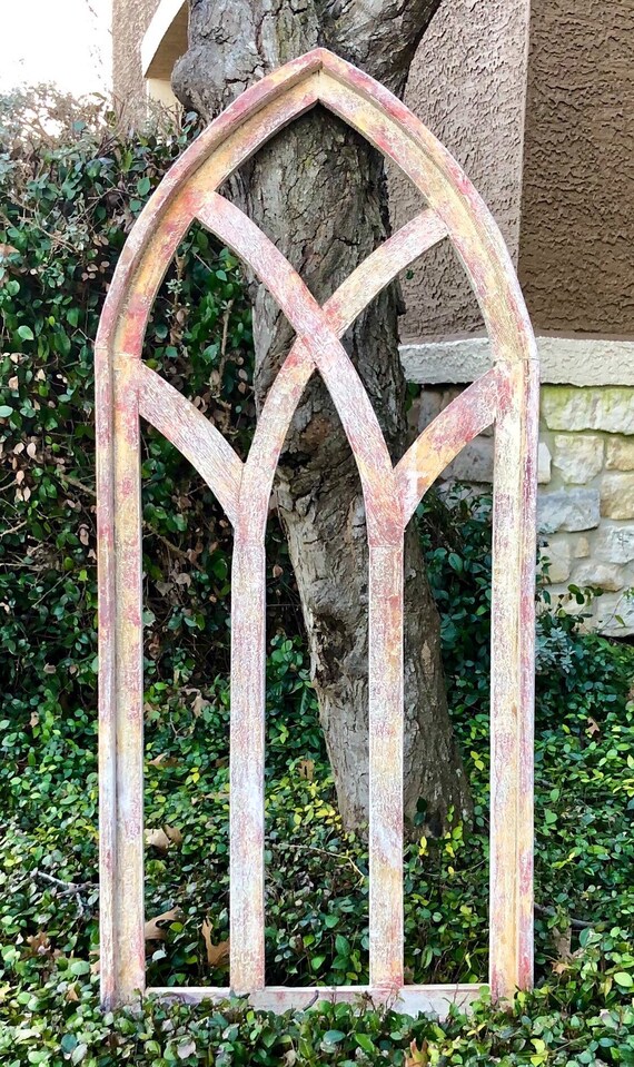 Faux Church Gothic Home Decor Arched Farmhouse Window Rustic Wood