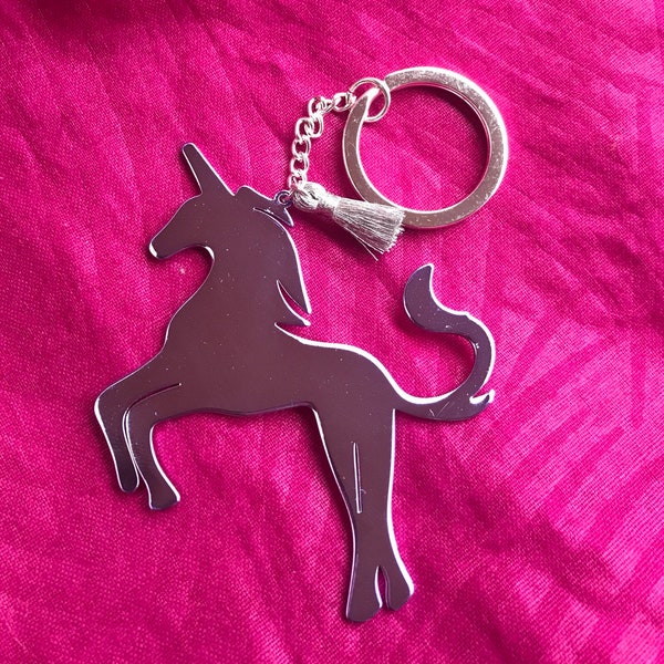 Silver and Purple solid metal tassel Unicorn Keychain - teenagers key charm - bag charm - purse charm - gift for her - birthday present