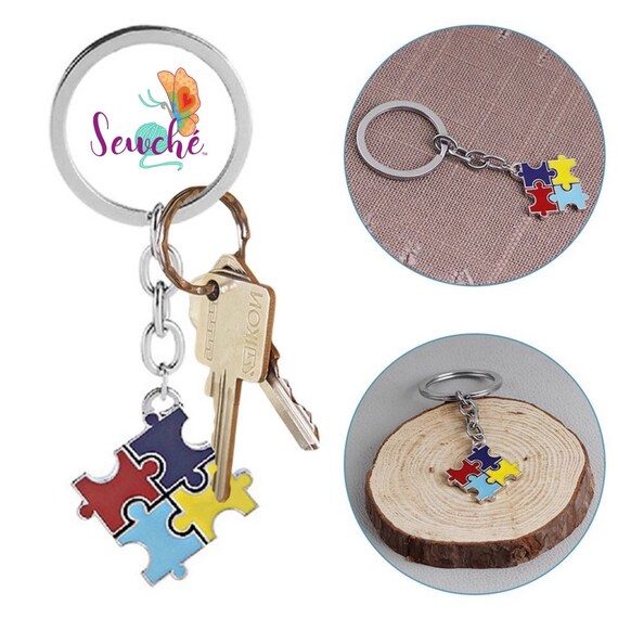 2x Jigsaw Keychain Multicoloured Puzzle Piece Pendant Etsy