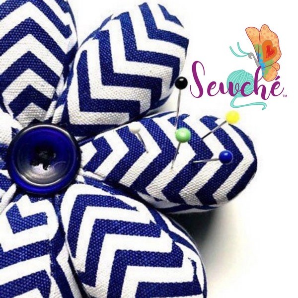 Seamstress Pin Cushion - Sewers pin Cushion - Great for sticking pins in while you sew/work - cotton pin cushion - blue & white pin storage.