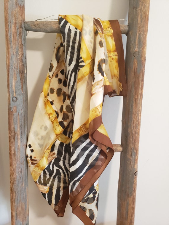 Square Silk Poly Blend Scarf With Leopard Zebra a… - image 3