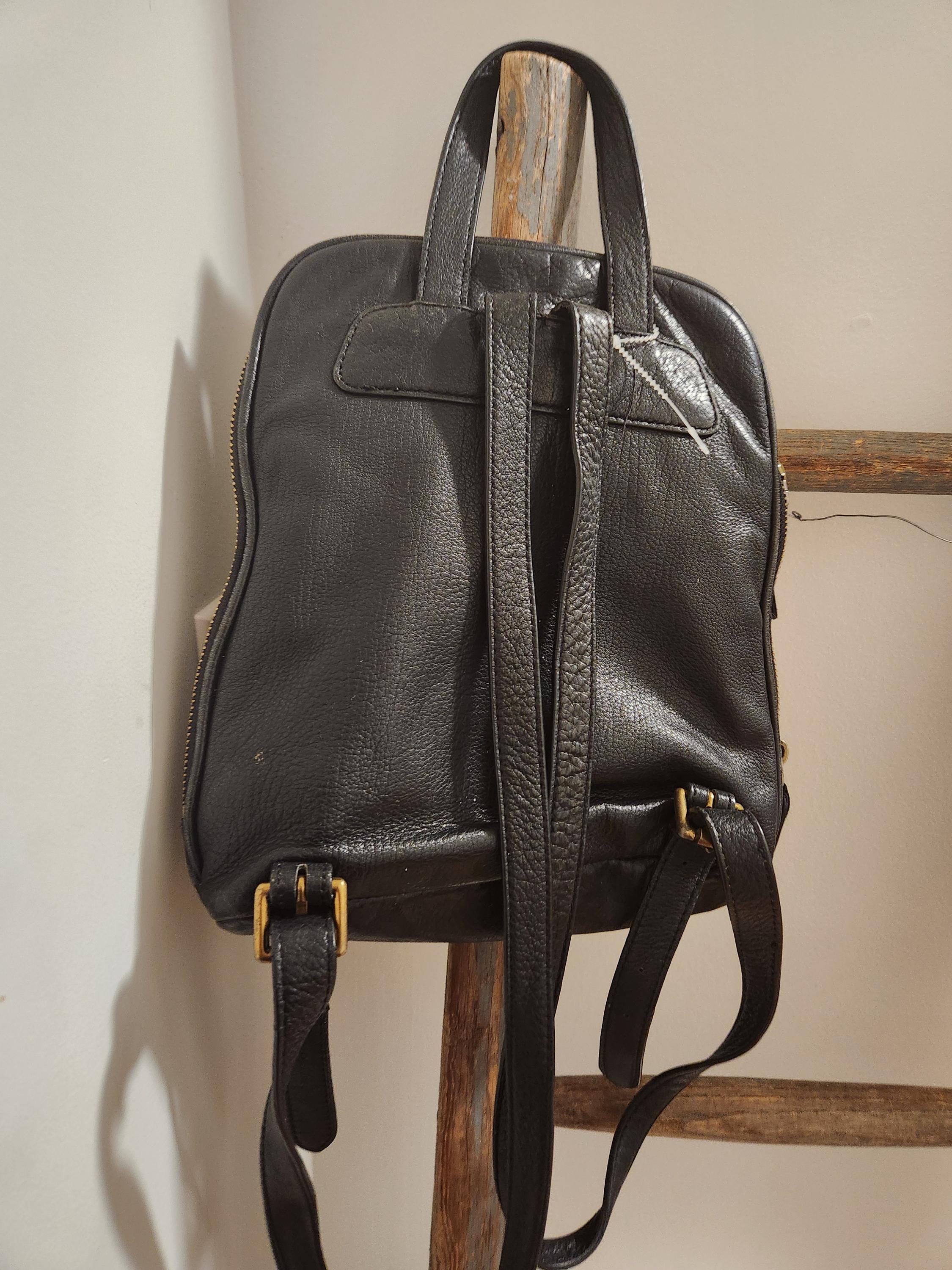 RARE! Margot Black Leather Backpack with Handle Vintage Margot Black Leather Knapsack: Small Designer  main image 4