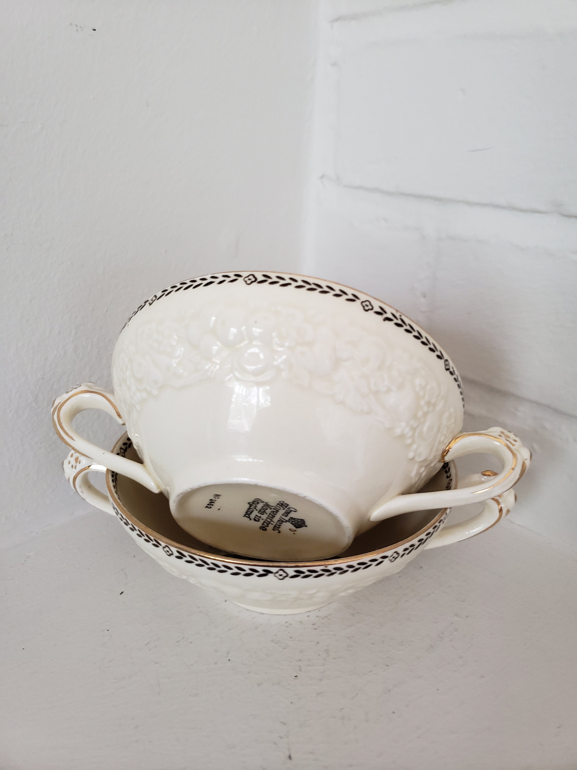 Vintage Double Handle Soup Bowl Cream Soup Bowl With Under Etsy