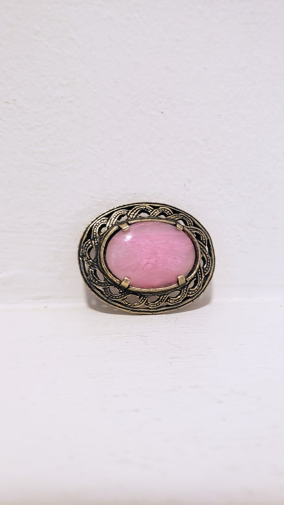 Oval Filagree Style Brooch with Pink Centre Vinta… - image 5