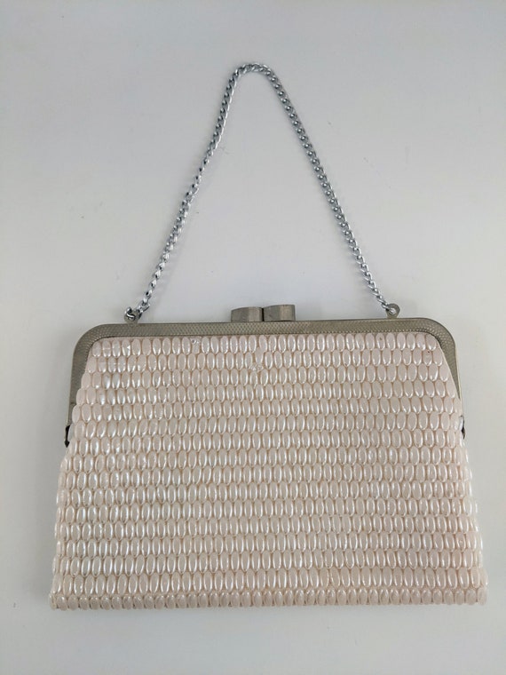 DuVal Vintage Beaded Handbag: Pink Purse with Cha… - image 1