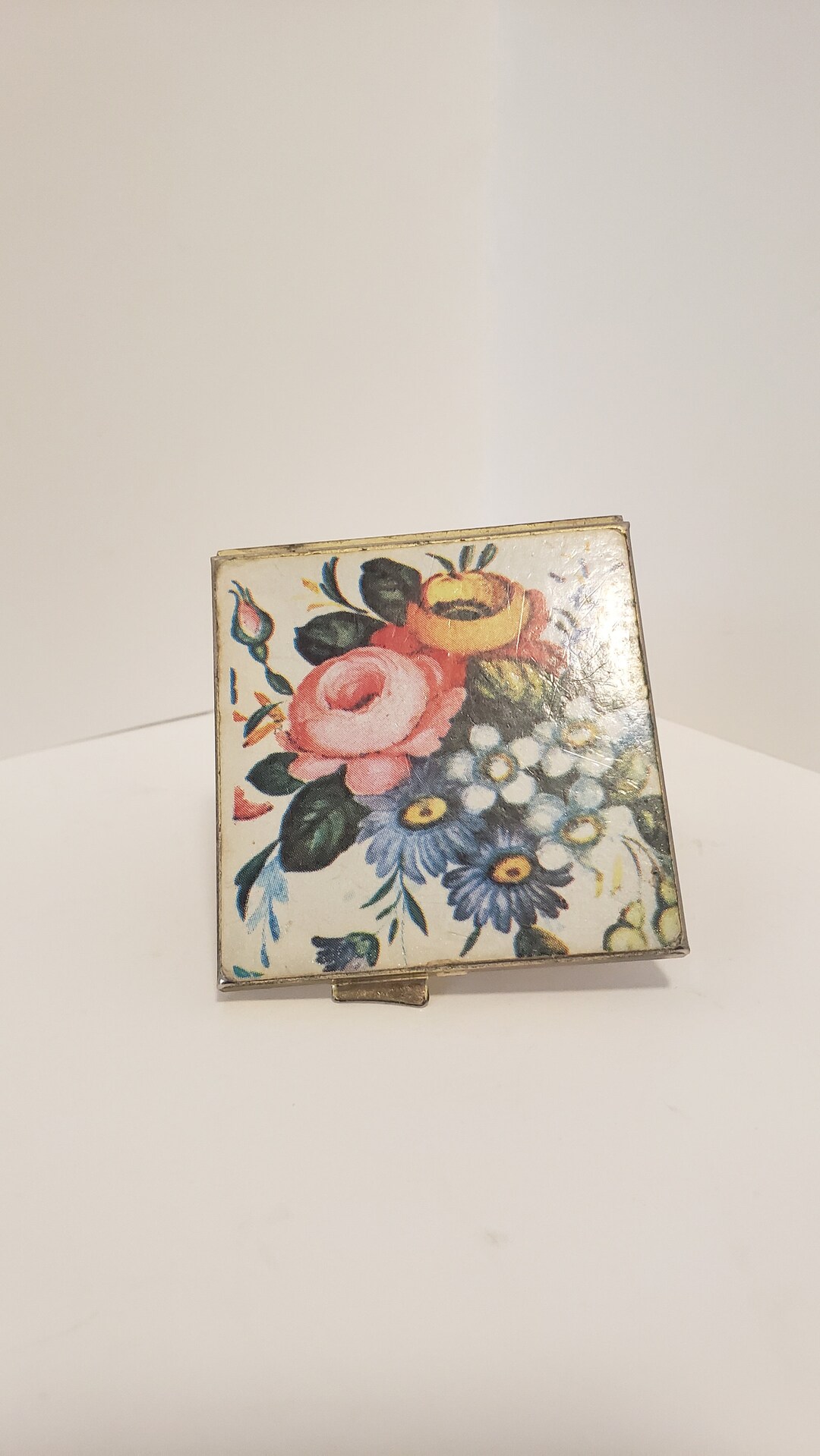 Authentic Pill Box Floral Pill Box 70s Pill Box Gold Tone Pill Box With ...