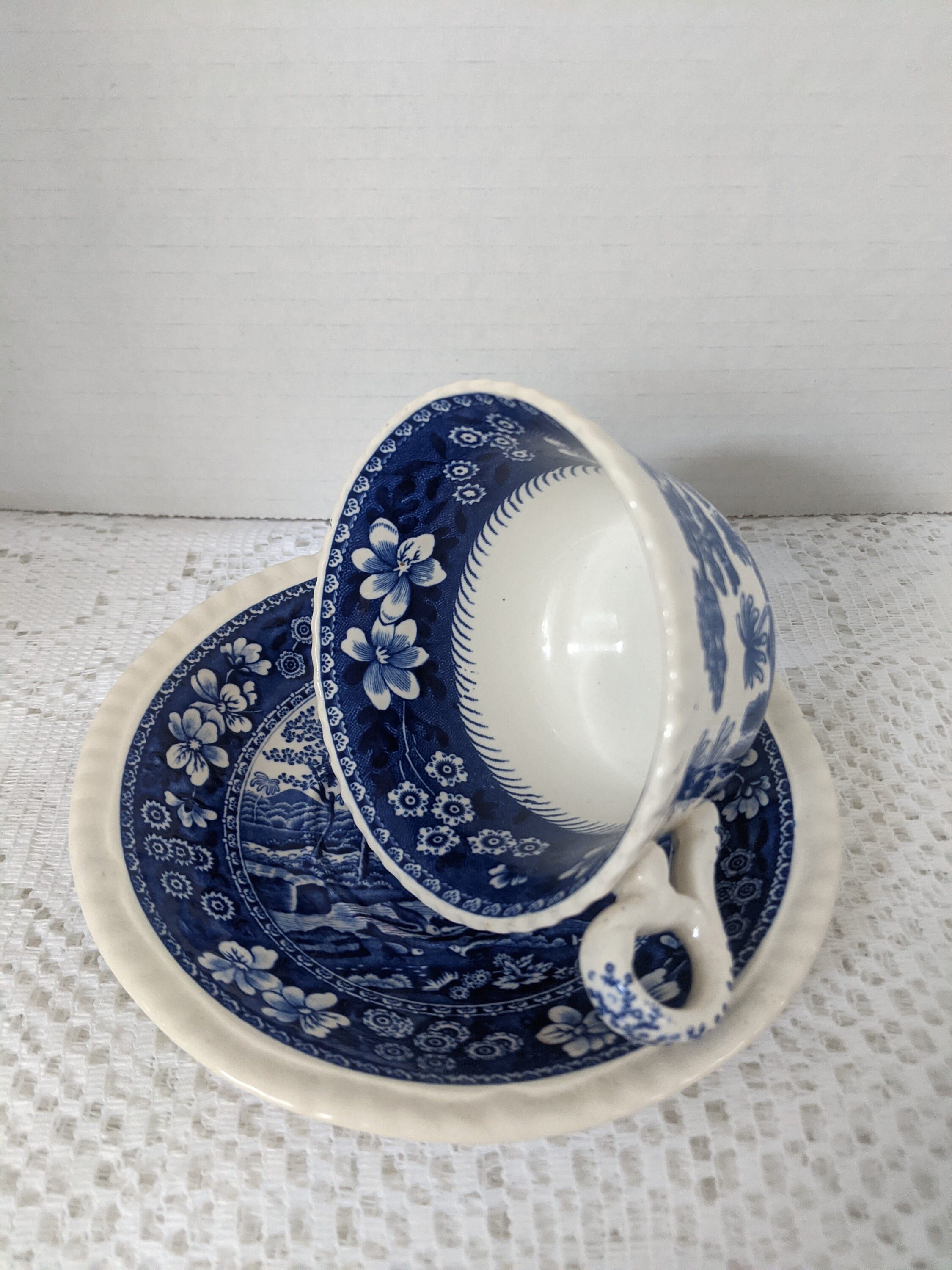 Spode Tea Cup and Saucer Tower Pattern Blue and White Spode Etsy