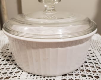 White Corning Ware Dish With Glass Lid Casserole Dish Vintage Oven