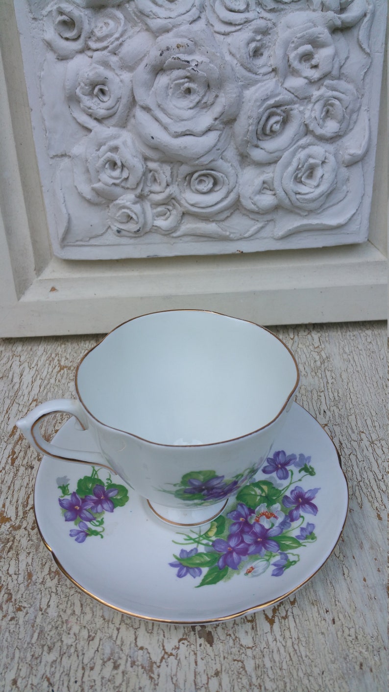 Scalloped Tea Cup Purple Flowers Spencer Stevenson Vintage Etsy UK
