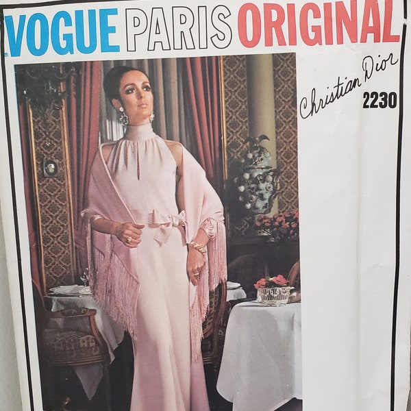 Vogue Paris Original Christian Dior 2230 One Piece Evening Dress and Stole Fitted Slightly Flared Vintage Designer Dress Pattern Size 10