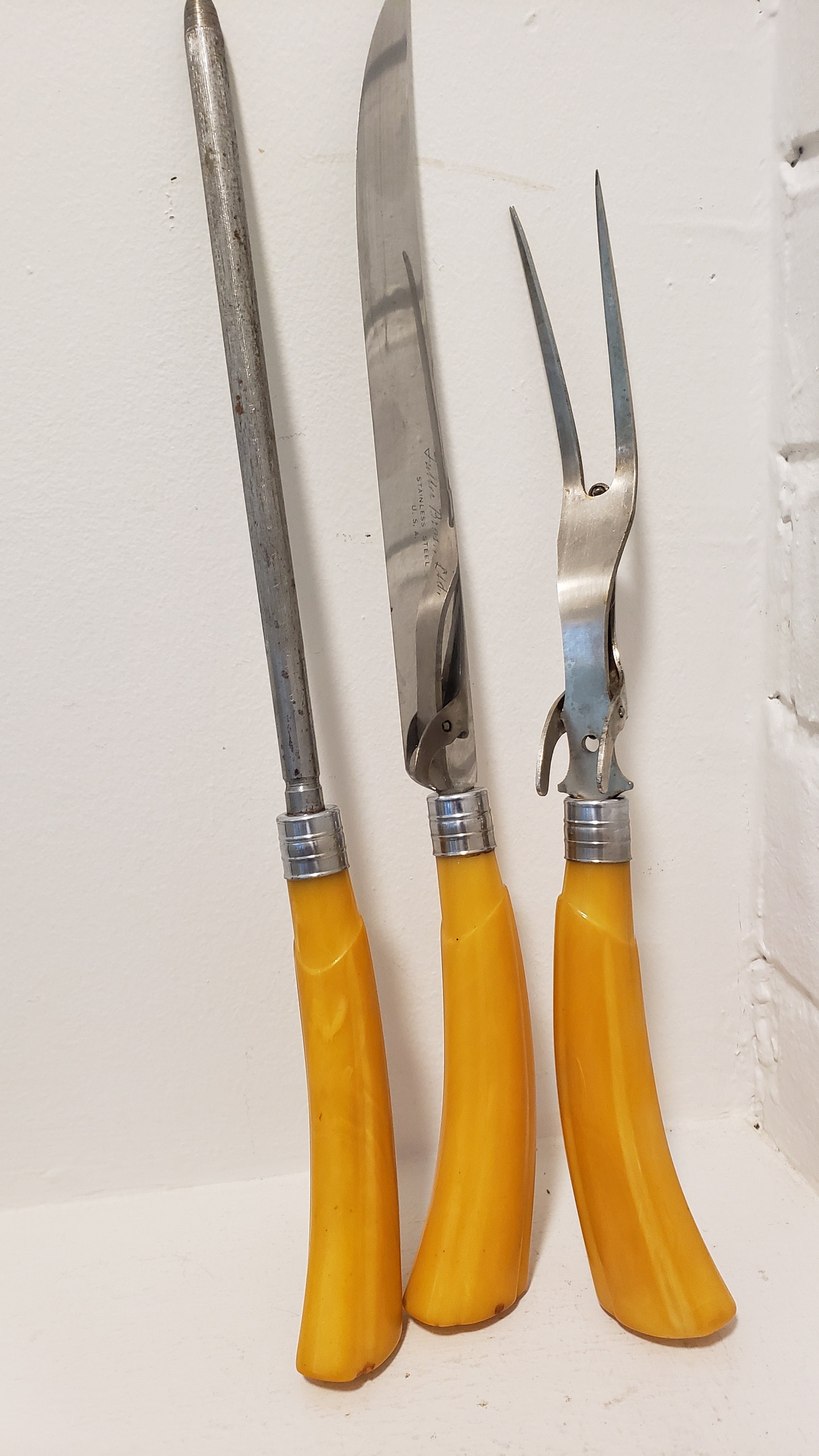 Vintage Fuller Brothers Carving Knife Set Bakelite Handle Yellow Marble  Style Three Piece Carving Set Vintage Kitchen Decor -  Sweden