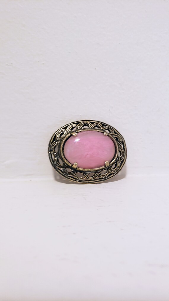 Oval Filagree Style Brooch with Pink Centre Vinta… - image 3