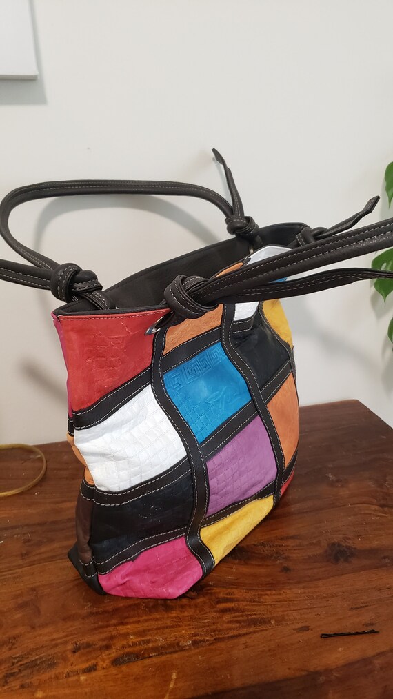 Patchwork Faux Leather Tote: Multi-Toned Moda Bel… - image 6